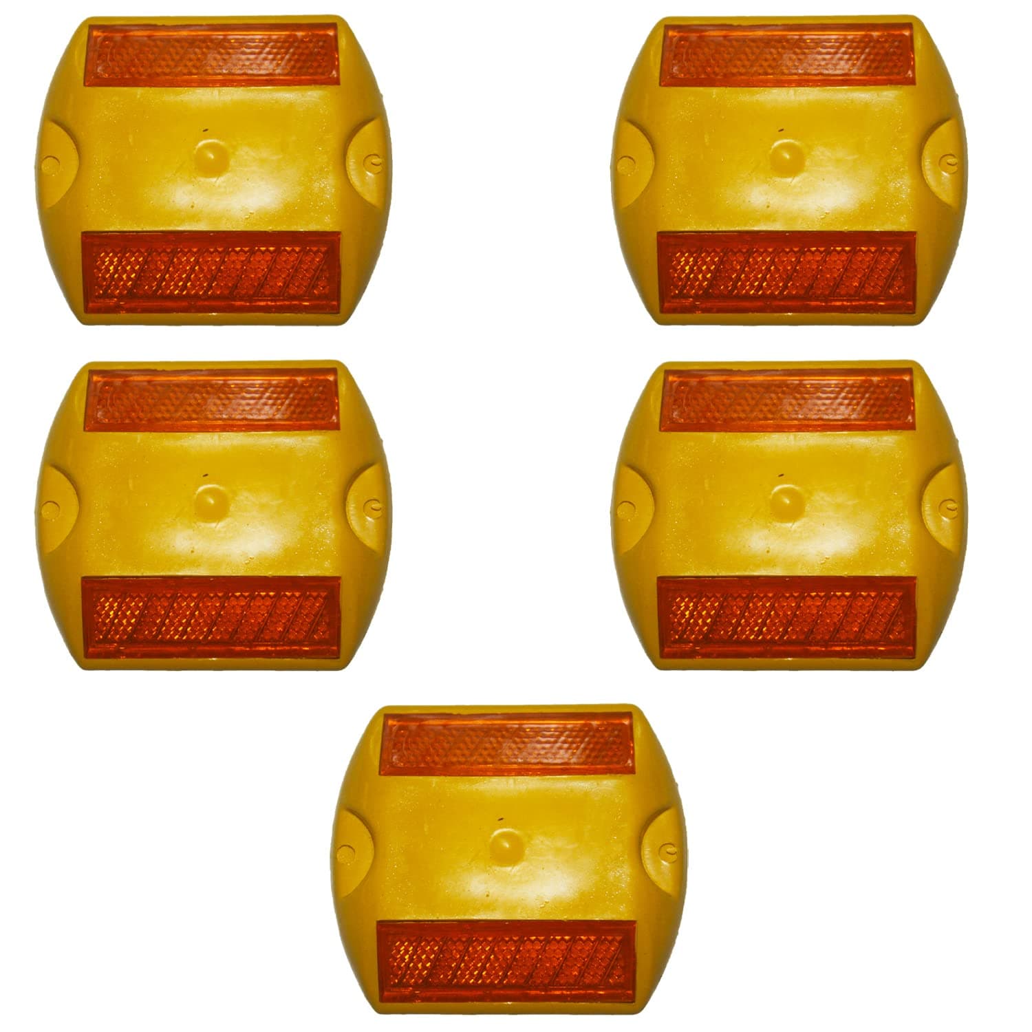 LADWA Road Reflectors Street Pavement & Asphalt Stud Markers | Great Reflecting for Speed Bumps, Sidewalks, Pedestrian Crossings, Freeways & Driveways | Industrial Grade (Yellow) Pack of 5 |