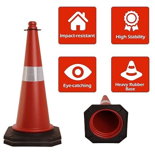 LADWA 1Pc 750mm Impact Resistant Road Traffic Safety Cones with Reflective Strips Collar (Universal Size) (Pack Of 1)