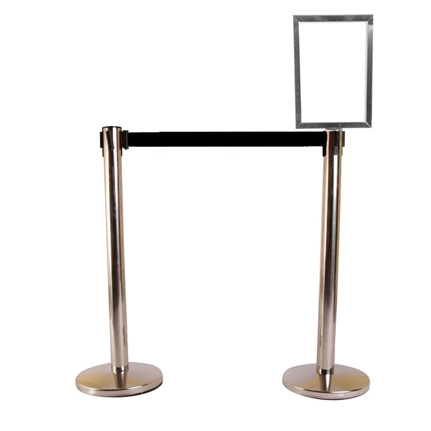 LADWA Set of 2 Q Please (Q Manager), 202 Grade Extendable 2.25 mtr Hook Type Stanchions Barrier Accessories Steel Barricade, Que Manager with A4 Sign Plate - Black Tape