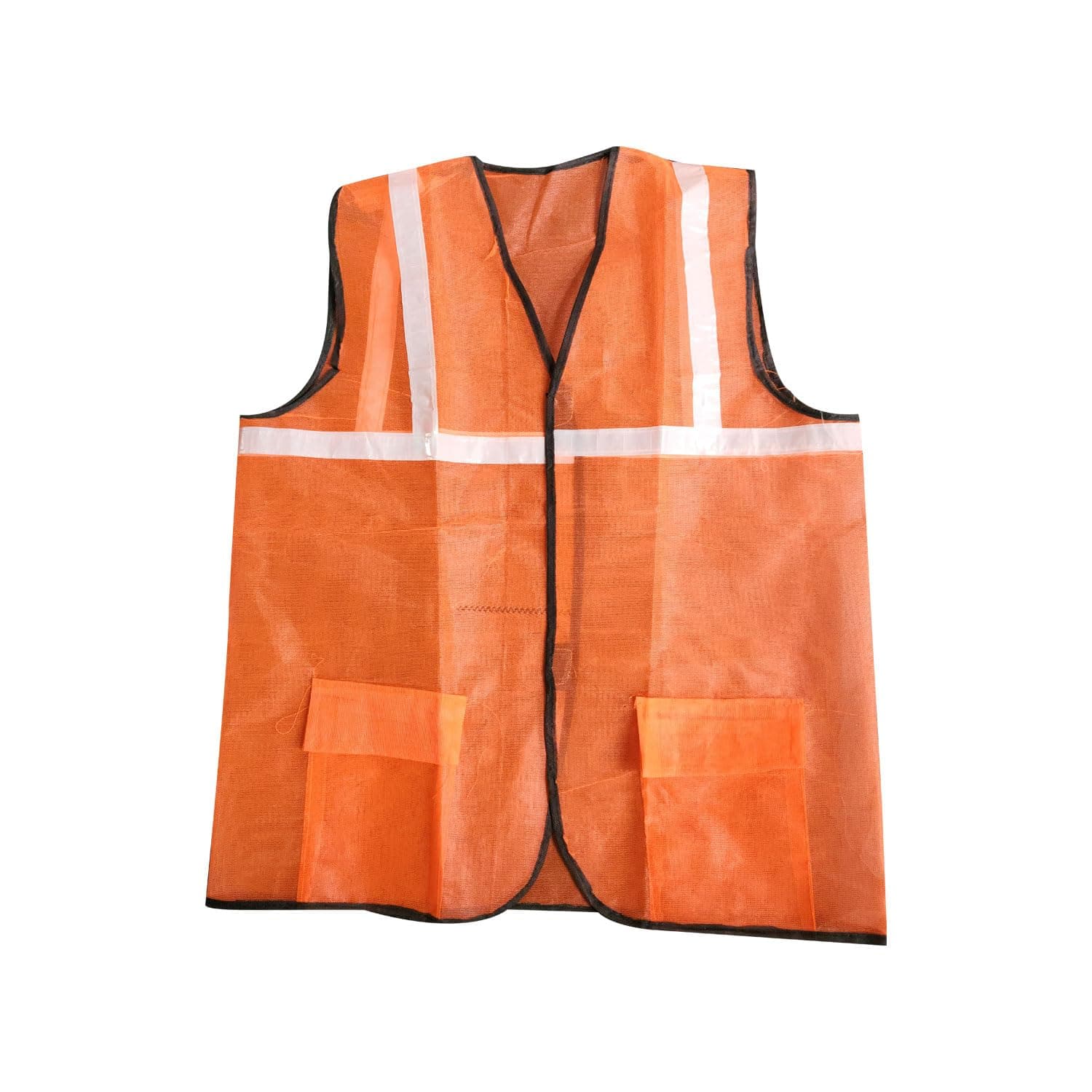 LADWA Reflective Orange Safety Jacket with 2 Pockets Pack of 2 - High Visibility ANSI Class 2 Reflective Gear | Construction Workwear, Night Running, Cycling view 2