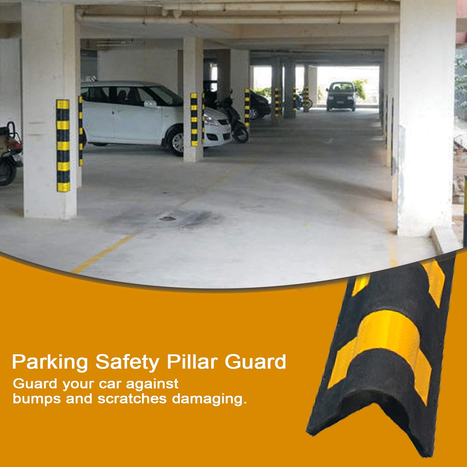 LADWA 1000 mm 5 Pieces Parking Safety Pillar Guard, Rubber Corner Bounce Shaped Guard with Yellow Reflective Tapes for High Visibility - (Pack of 5) view 4