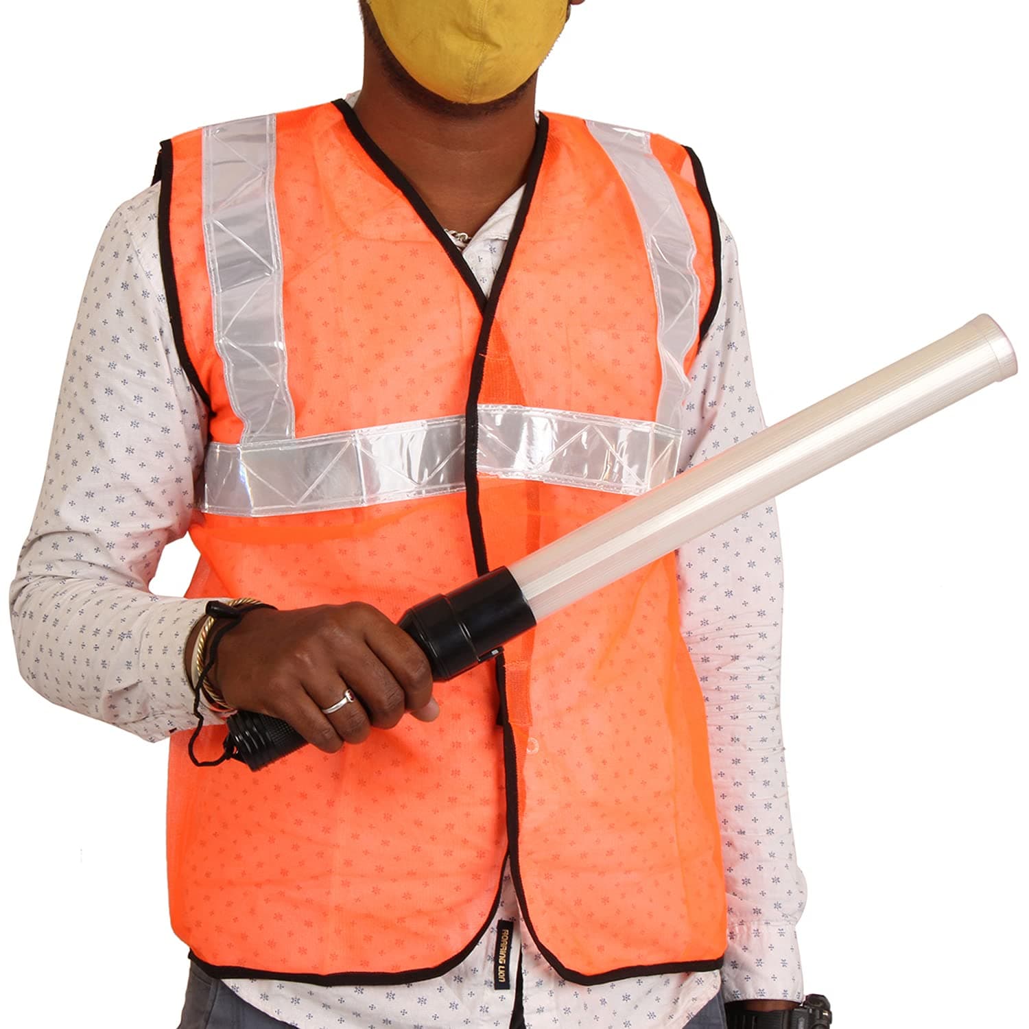 LADWA Combo 3 Pcs of Orange Reflecting Jacket, Traffic Safety Cone and Traffic Safety Light Stick Baton with 3 Flashing Modes - (1 X Reflective Jacket + 1 X Baton + 1 X Traffic Safety Cone) view 4