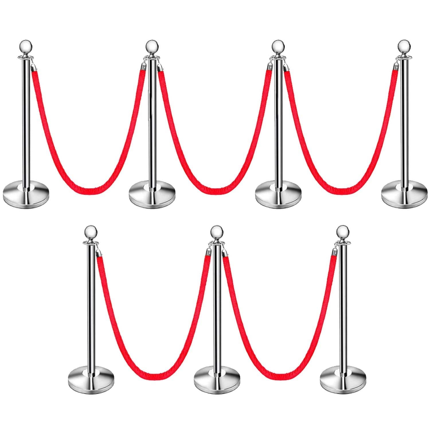 LADWA Set of 7 Silver Finish Q Please (Q Manager) with Red Velvet Rope for Ensuring Social Distancing, Queue Manager with 1.5m Rope, Barricade, Stanchions (Set of 7 Pillar and 7 Rope)