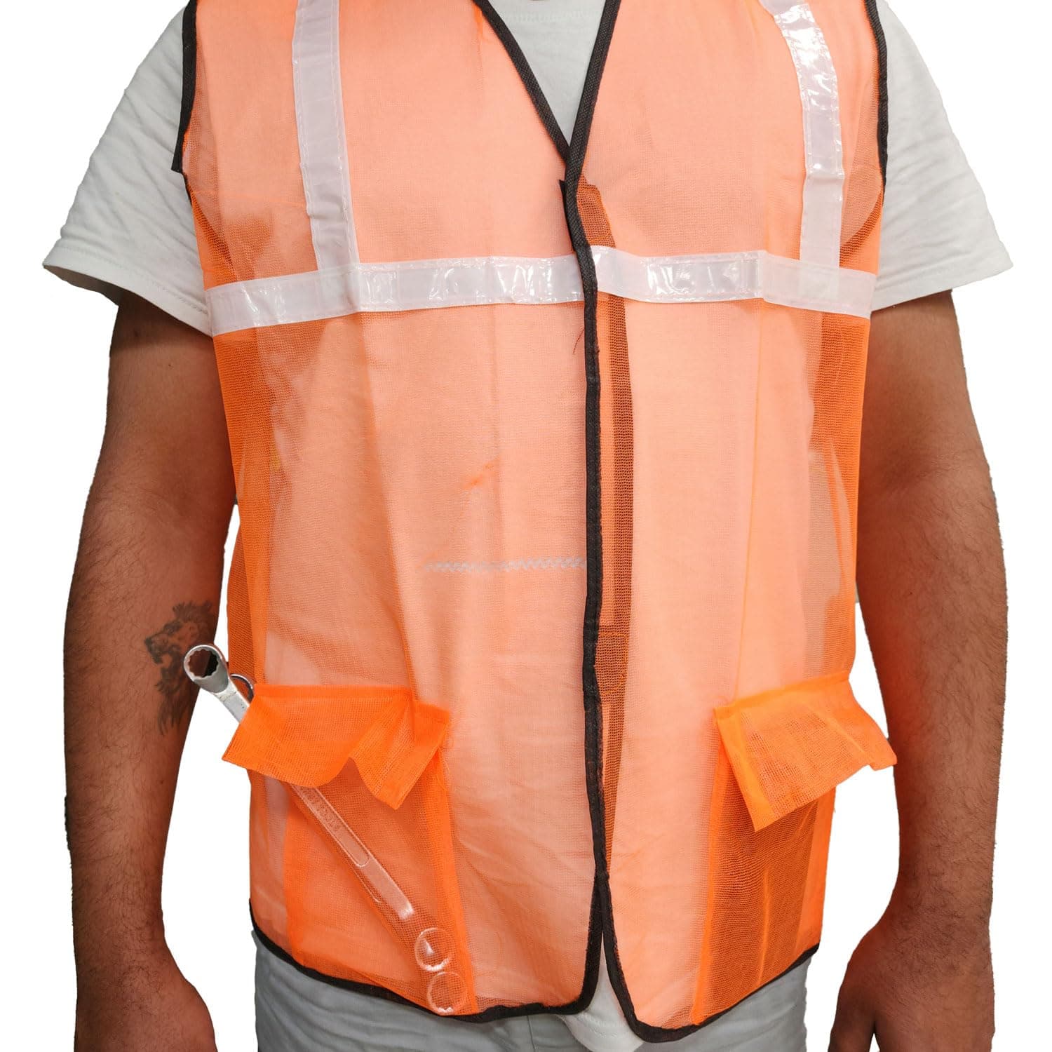 LADWA Reflective Orange Safety Jacket with 2 Pockets Pack of 6 - High Visibility ANSI Class 2 Reflective Gear | Construction Workwear, Night Running, Cycling view 4