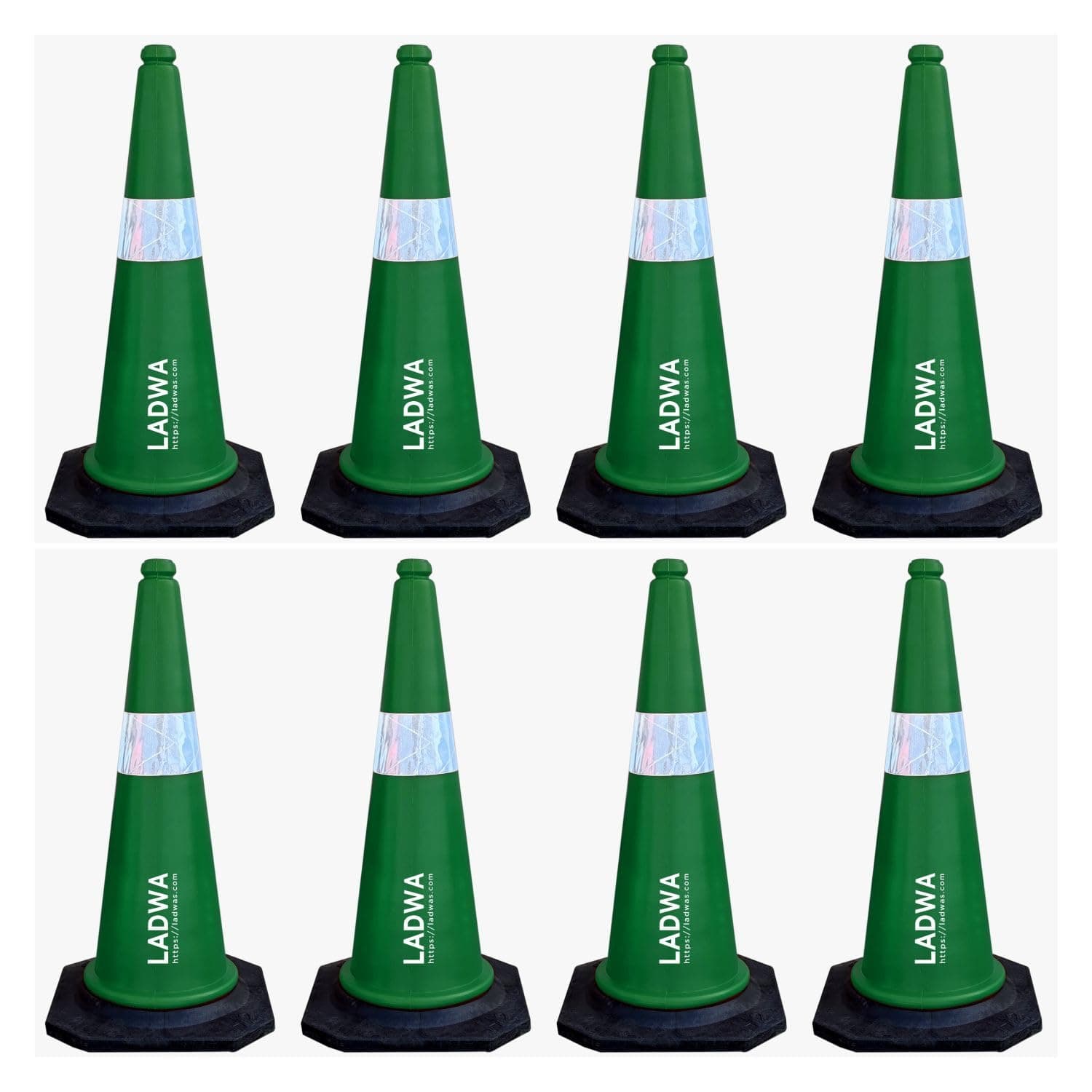 LADWA 750mm Impact Resistant Road 8 Traffic Safety Green Cones + 8 mtr chain + 8 Hooks.
