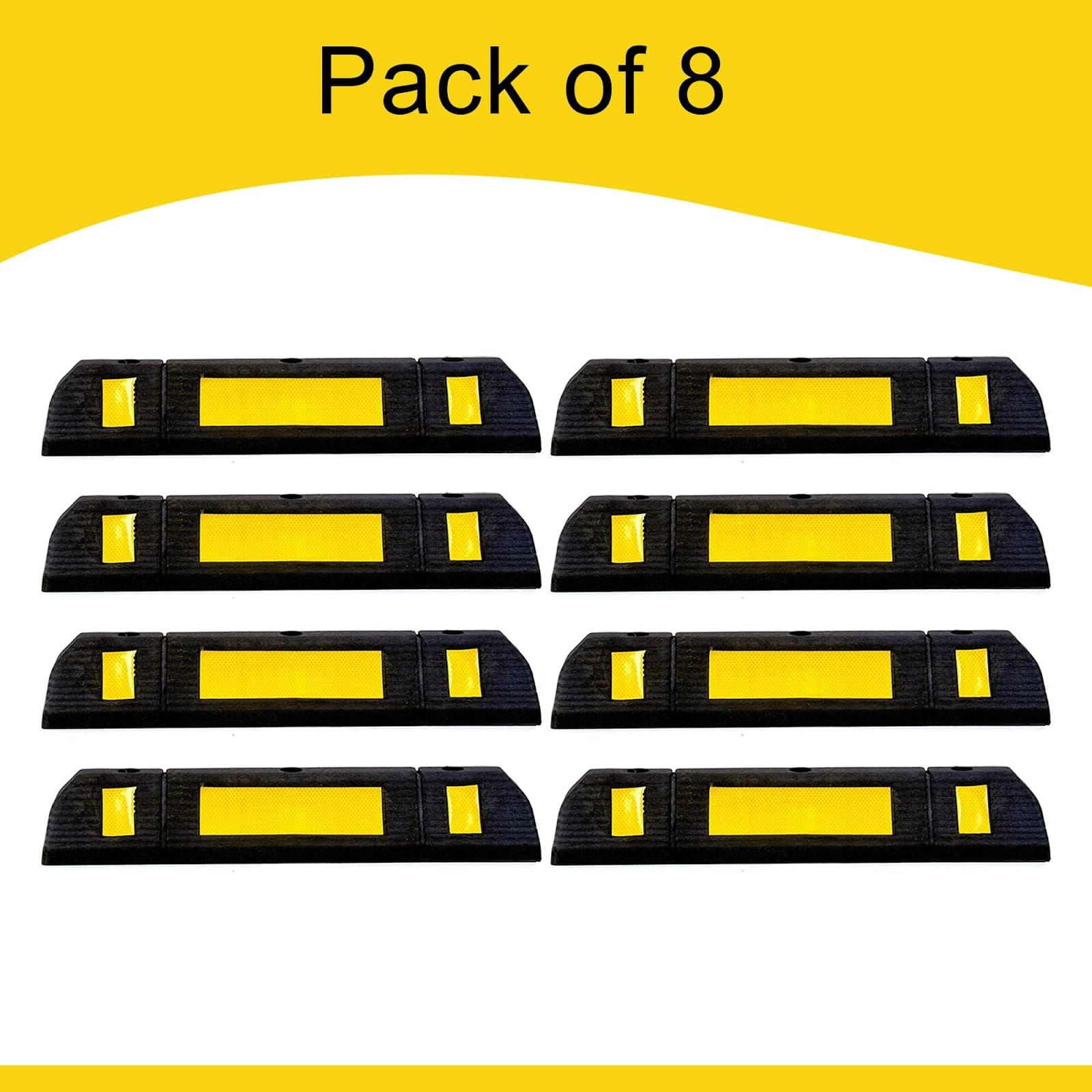 LADWA 600 mm, Pack of 8 Rubberised Car Wheel Parking Stopper for Garage Floor with Reflective Yellow Tape Curb view 5