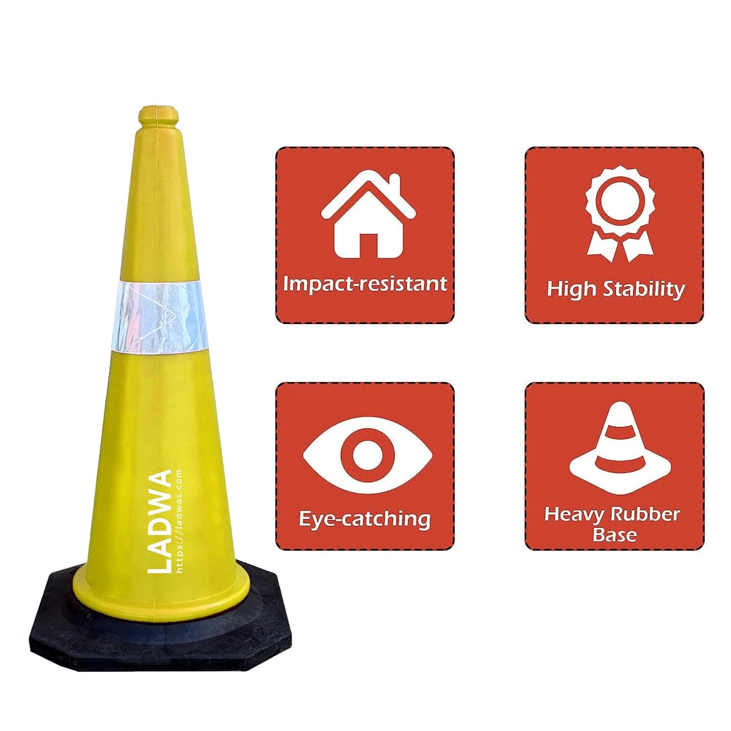 LADWA 750mm Combo of Impact Resistant Road 3 Traffic Safety Yellow Cones + 3 mtr chain + 3 Hooks. view 5