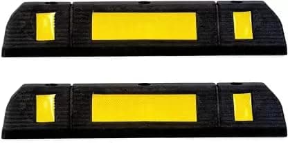LADWA 600 mm, Rubberised Car Wheel Parking Stopper for Garage Floor with Reflective Yellow Tape Curb Pack of 2
