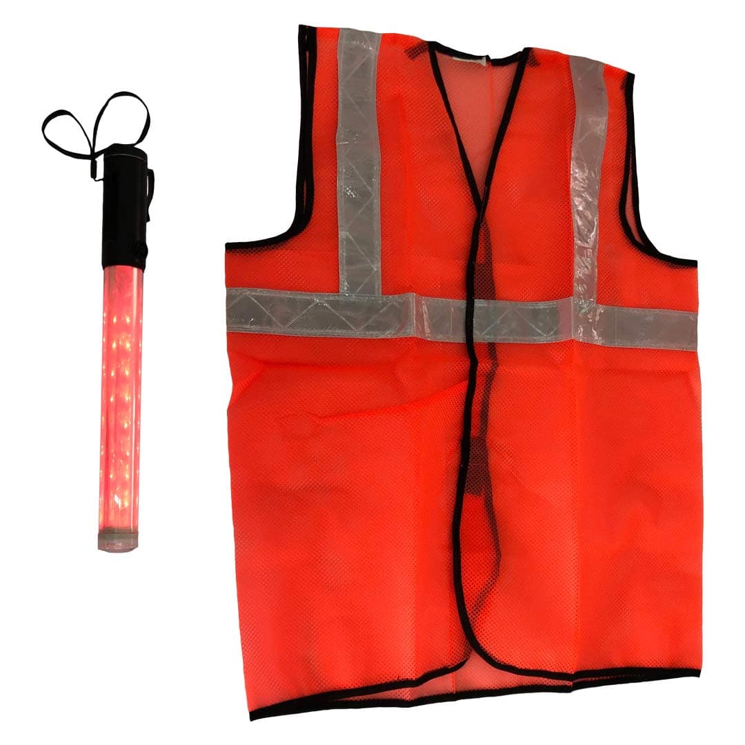 LADWA Reflective Jacket & Traffic Baton - Combo Pack (1 Green RJ + 1 BRG)