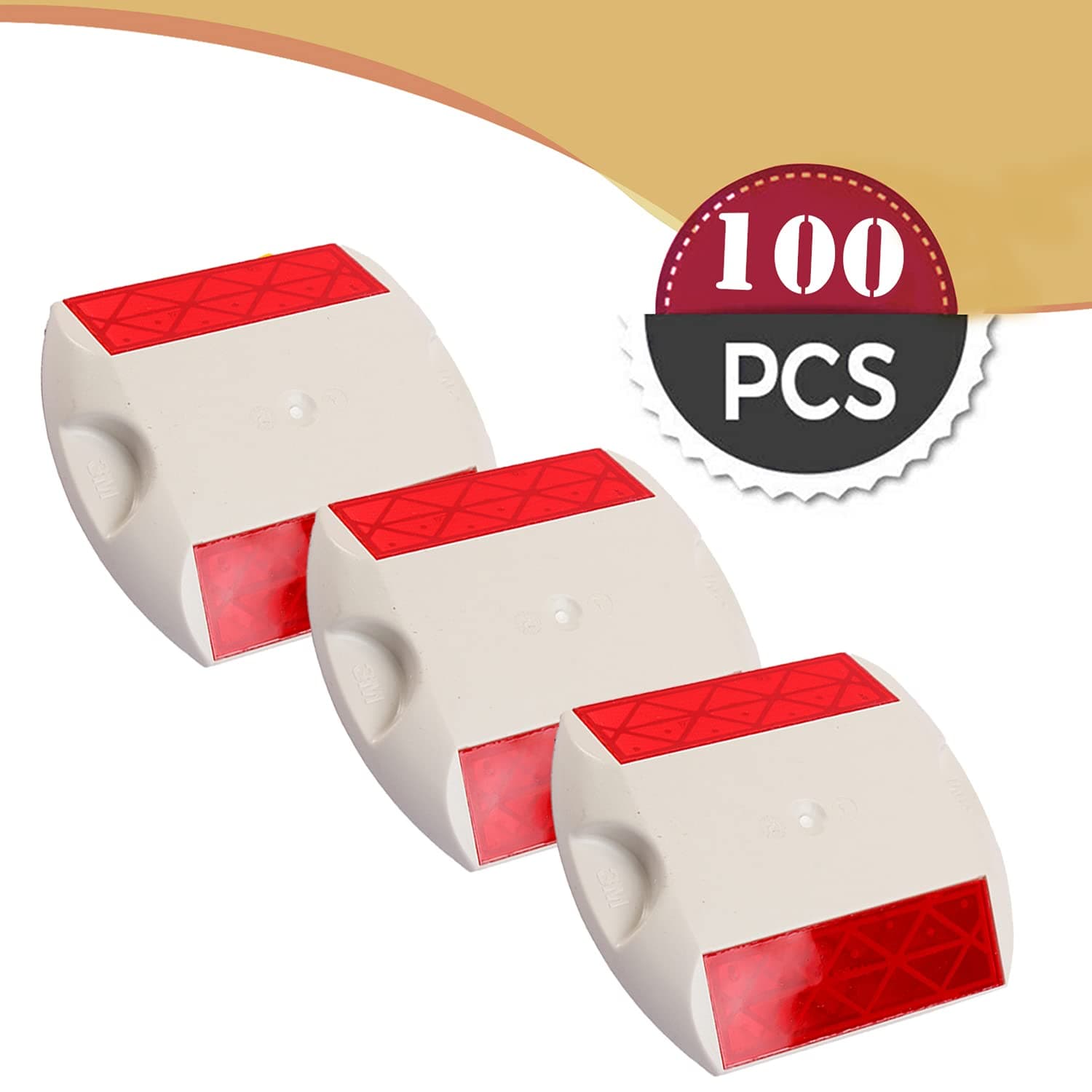 LADWA 100 Pieces White Road Studs/Reflectors (10cm x 9cm), Great Reflecting for Speed Bumps, Sidewalks, Pedestrian Crossings, Freeways & Driveways (White) view 2