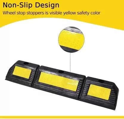 LADWA 500 mm Length X 120mm Height, Pack of 6 Rubberised Car Wheel Parking Stopper for Garage Floor and Stops The Tires, Rubber Parking Curbs Protect Vehicle Bumpers with Reflective Yellow Tape Curb view 5