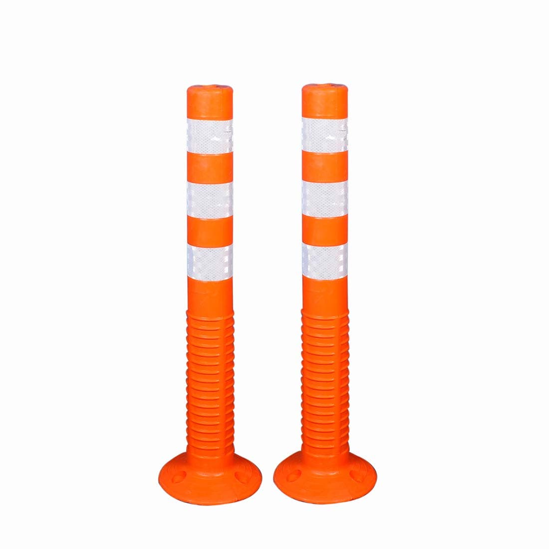 Ladwa Flexible Plastic Spring Post Barrier (Pack of 2) High Grade Elastomeric Polymer Material With 3 White Reflective Tapes Easy To Install Safety T-Top Bollard Barrier Parking Block (Orange)