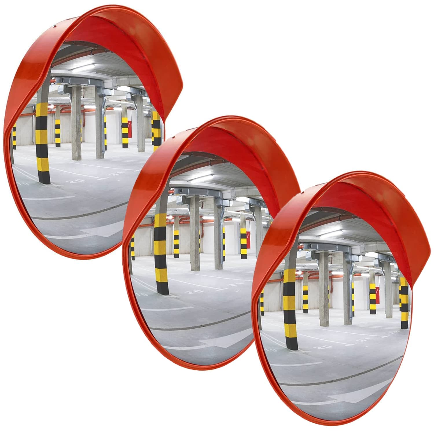 LADWA 3 Pcs Unbreakable 18 Inch/45Cm Diameter Wide Angle Convex Mirror/Security Mirror/Traffic Mirror for Road Safety with Installation Kit & Adjustable Fixing Bracket