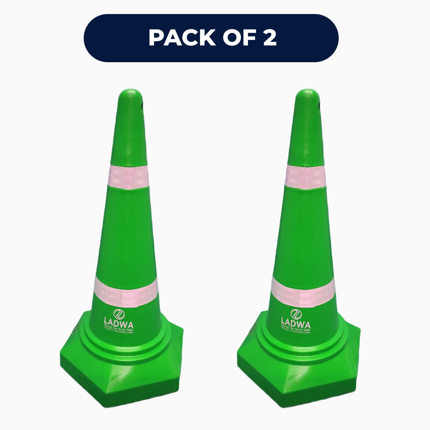 LADWA Safety Cones - Round Top-Hexa Base -Green-4.0 Kg 750mm
(Pack -2)