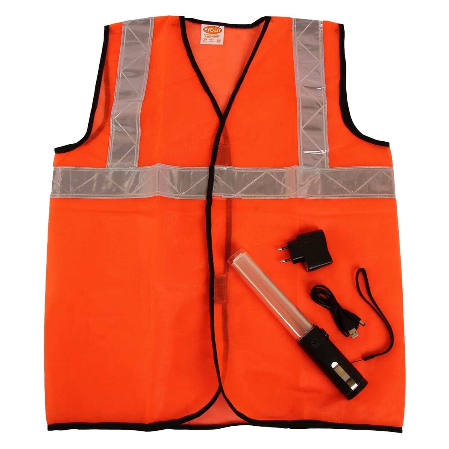 LADWA Combo 3 Pcs of Orange Reflecting Jacket, Traffic Safety Cone and Traffic Safety Light Stick Baton with 3 Flashing Modes - (1 X Reflective Jacket + 1 X Baton + 1 X Traffic Safety Cone) view 2