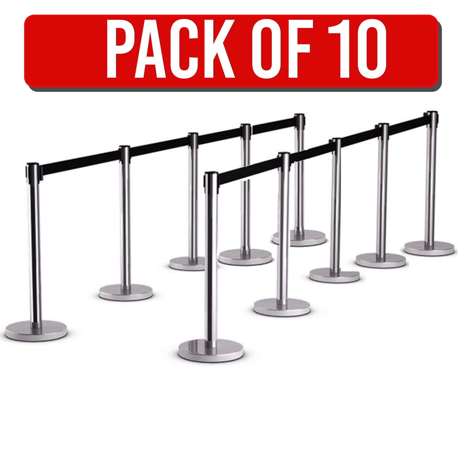 LADWA Set of 10 Q Please (Q Manager), 202 Grade Extendable 2.25 mtr Hook Type Stanchions Barrier Accessories Steel Barricade, Black Que Manager view 4