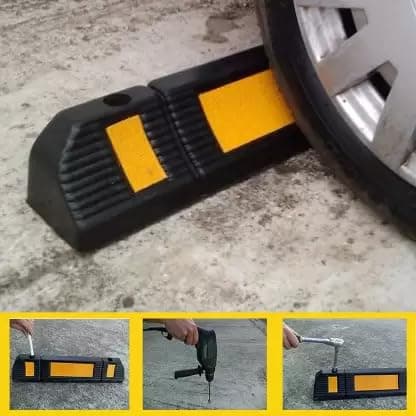 LADWA 500 mm Length X 120mm Height, Pack of 6 Rubberised Car Wheel Parking Stopper for Garage Floor and Stops The Tires, Rubber Parking Curbs Protect Vehicle Bumpers with Reflective Yellow Tape Curb view 3