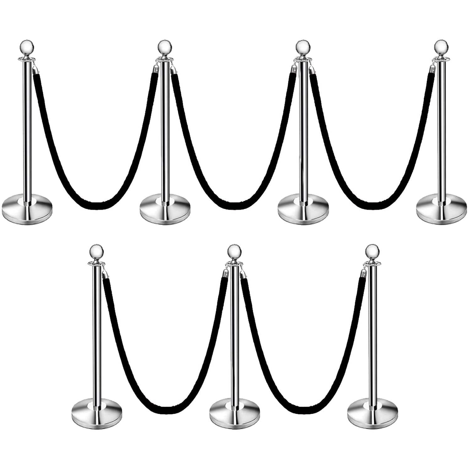 LADWA Set of 7 Silver Finish Q Please (Q Manager) with Black Velvet Rope for Ensuring Social Distancing, Queue Manager with 1.5m Rope, Barricade, Stanchions (Set of 7 Pillar and 7 Rope)