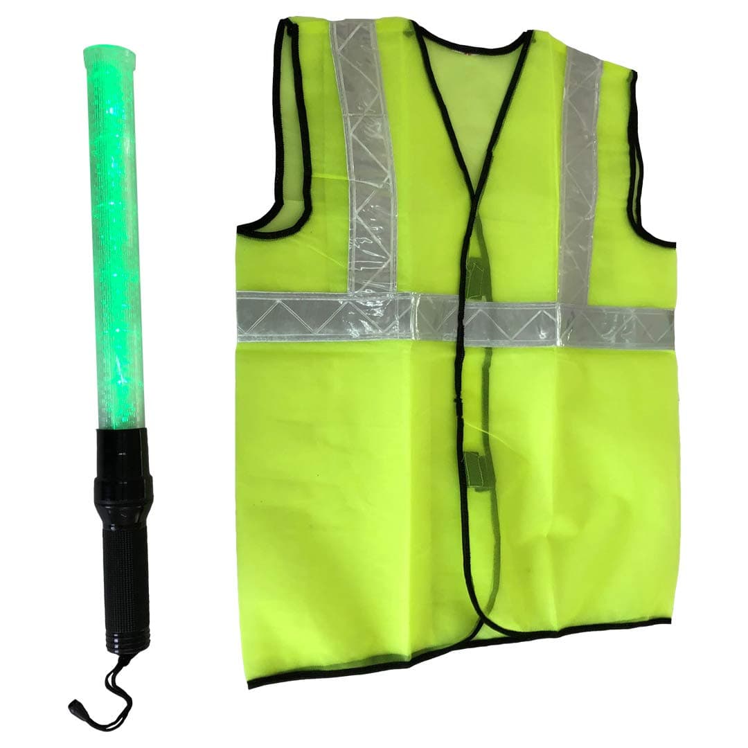 LADWA Plastic Reflective Jacket and Traffic Baton 1 Green RJ and 1 BRG Combo Pack view 3