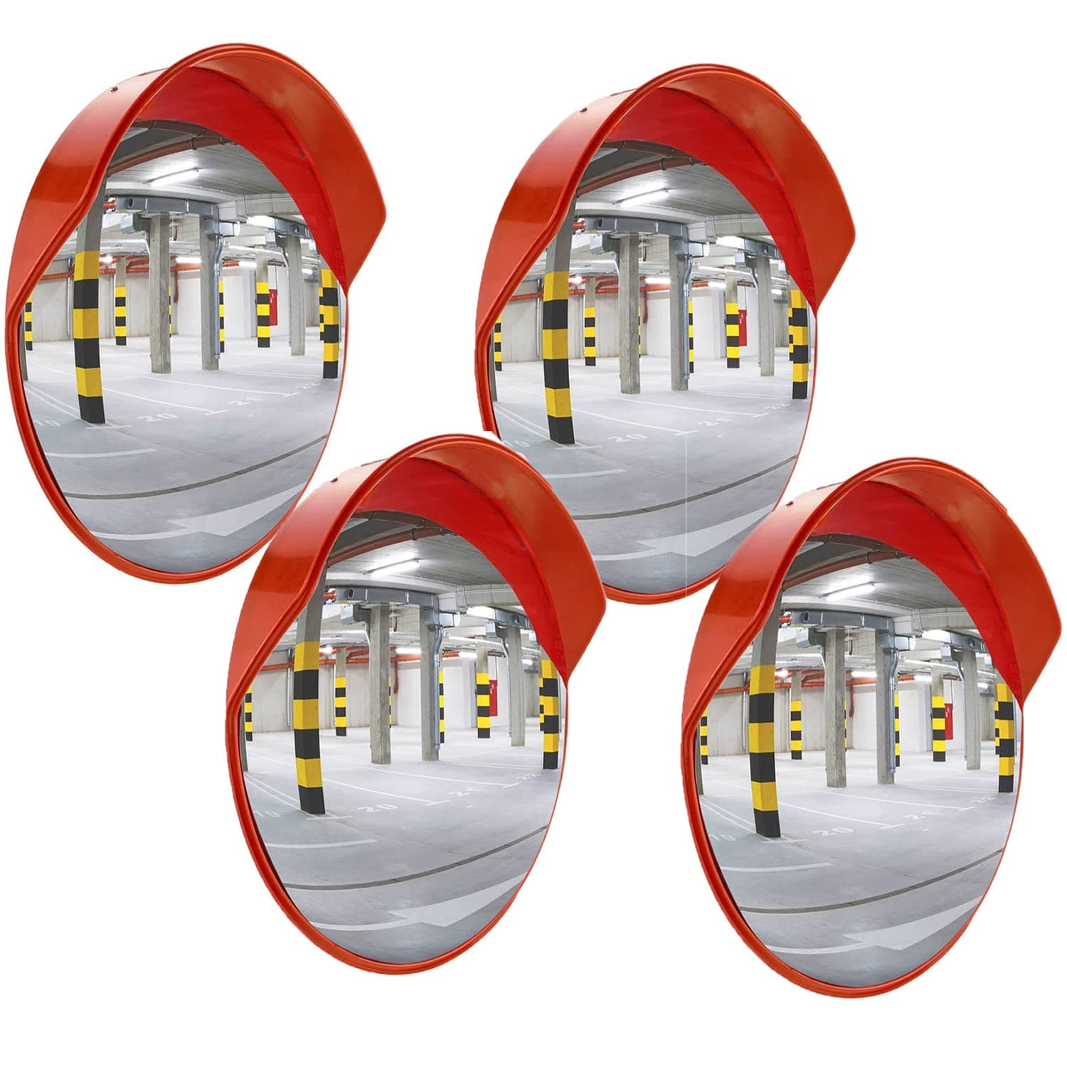 LADWA 4 Pcs Unbreakable 24 Inch/600mm Diameter Wide Angle Convex Mirror/Security Mirror/Traffic Mirror for Road Safety with Installation Kit & Adjustable Fixing Bracket (Nuts & Bolts, Pack of 4)