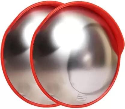 LADWA Parking Safety Convex Mirror with Adjustable Fixing Bracket (Orange, Diameter 18 Inches / 45 CM) Pack of 2