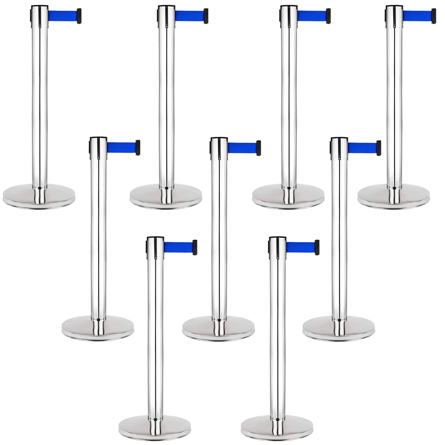 LADWA Set of 9 Q Please (Q Manager), 202 Grade Extendable 2.25 mtr Hook Type Stanchions Barrier Accessories Steel Barricade, Blue Que Manager