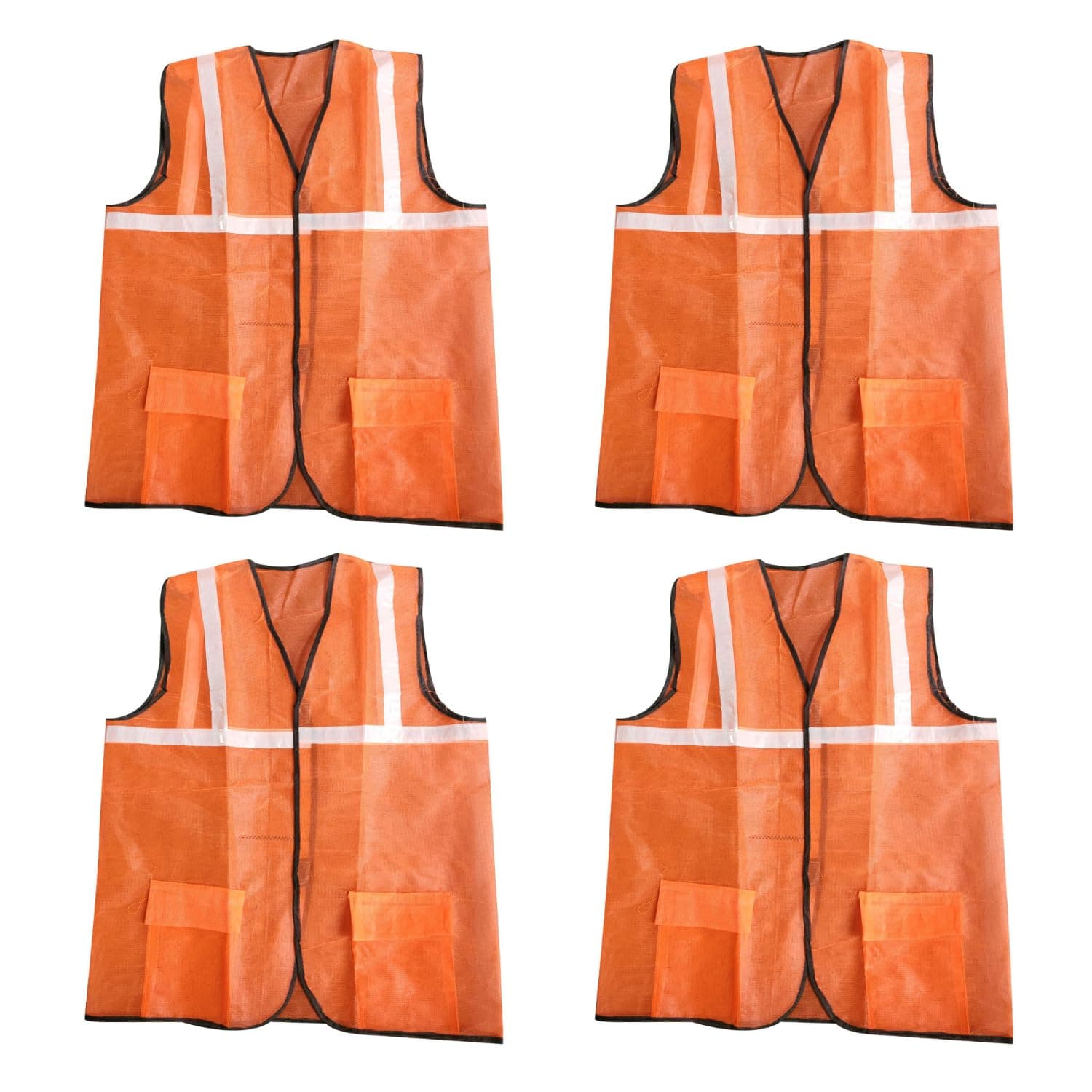 LADWA Reflective Orange Safety Jacket with 2 Pockets Pack of 4 - High Visibility ANSI Class 2 Reflective Gear | Construction Workwear, Night Running, Cycling