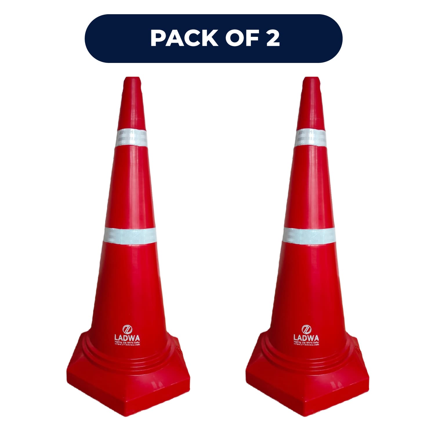 LADWA Safety Cones - Round Top-Hexa Base -Red-4.0Kg 750mm
(Pack -2)