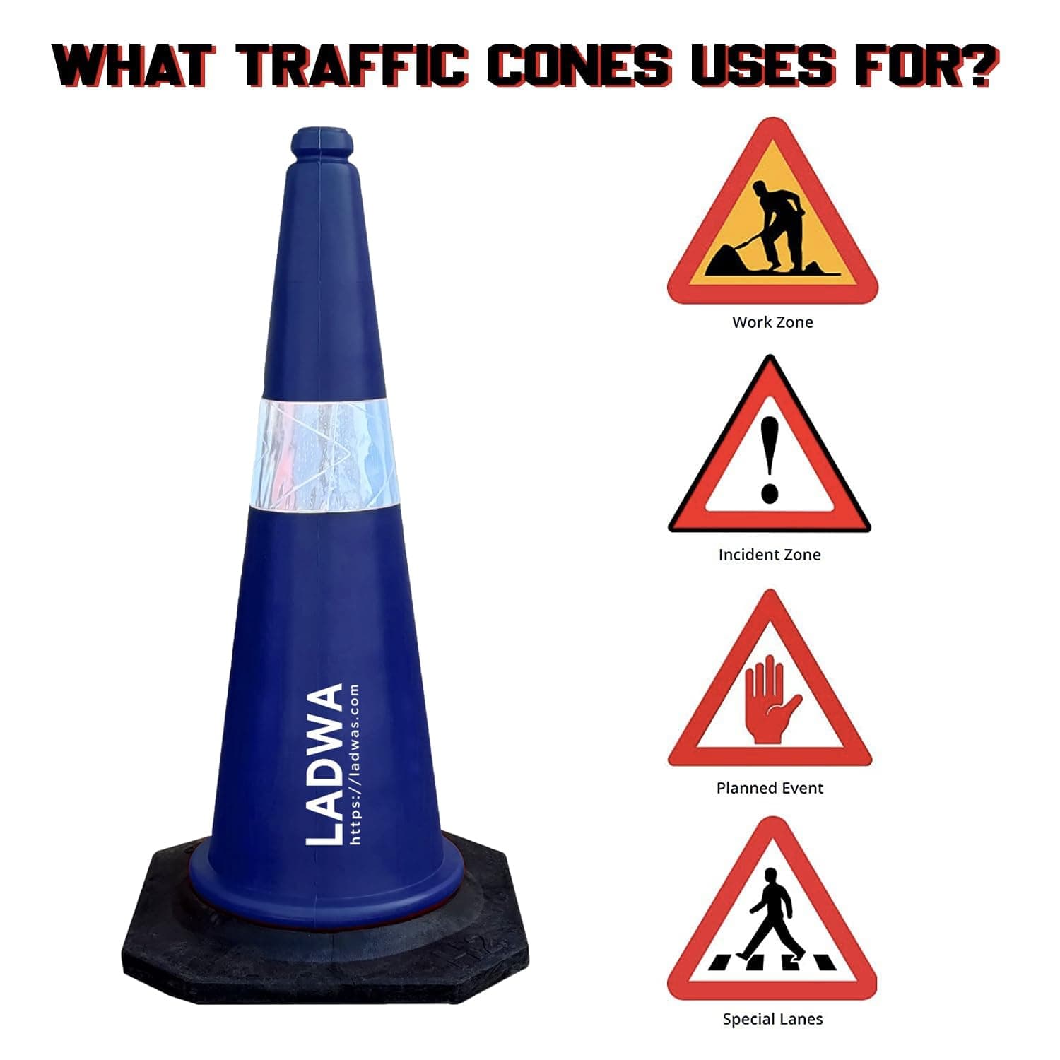 LADWA 750mm Combo of Impact Resistant Road 1 Traffic Safety Blue Cones + 1 mtr chain + 1 Hooks. view 4