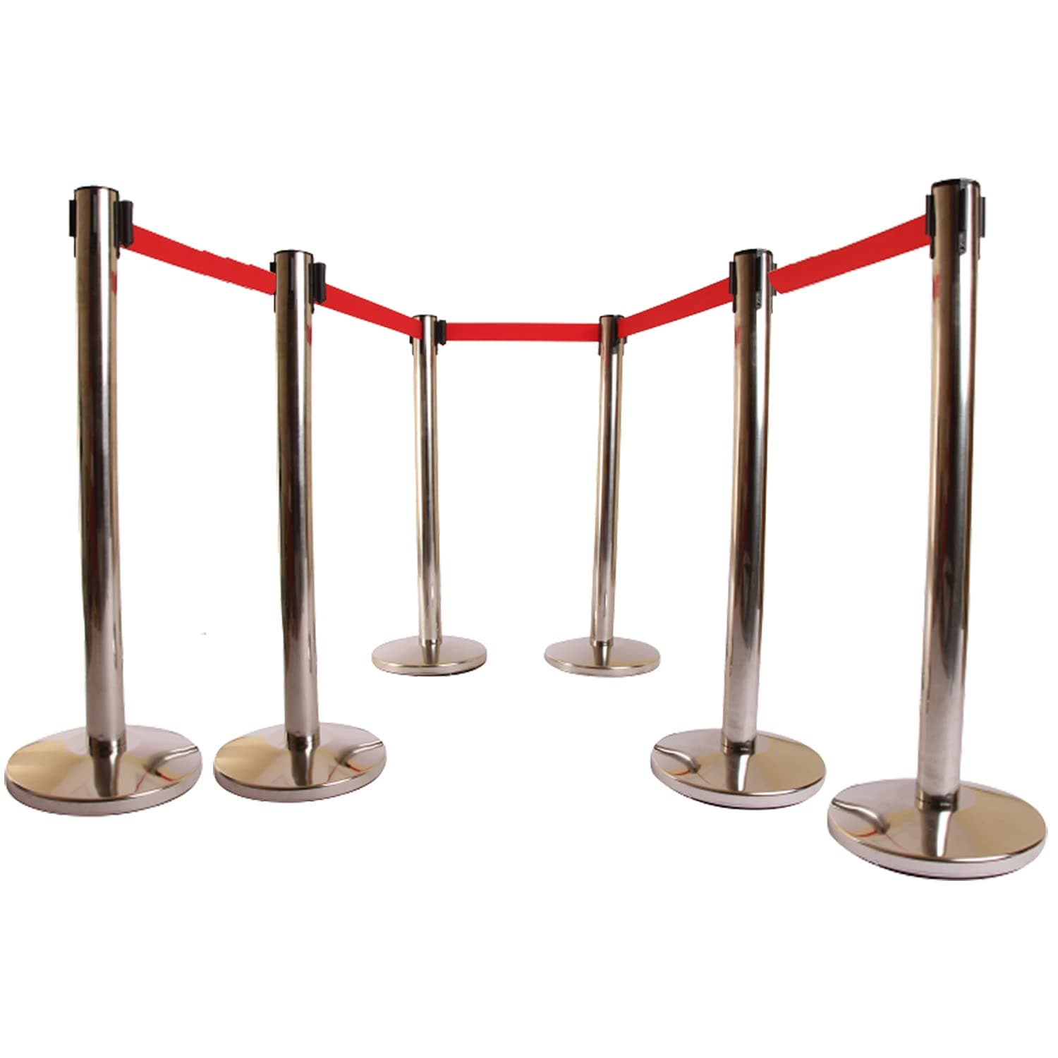 LADWA Set of 6 Q Please (Q Manager), 202 Grade Extendable 2.25 mtr Hook Type Stanchions Barrier Accessories Steel Barricade, Red Que Manager