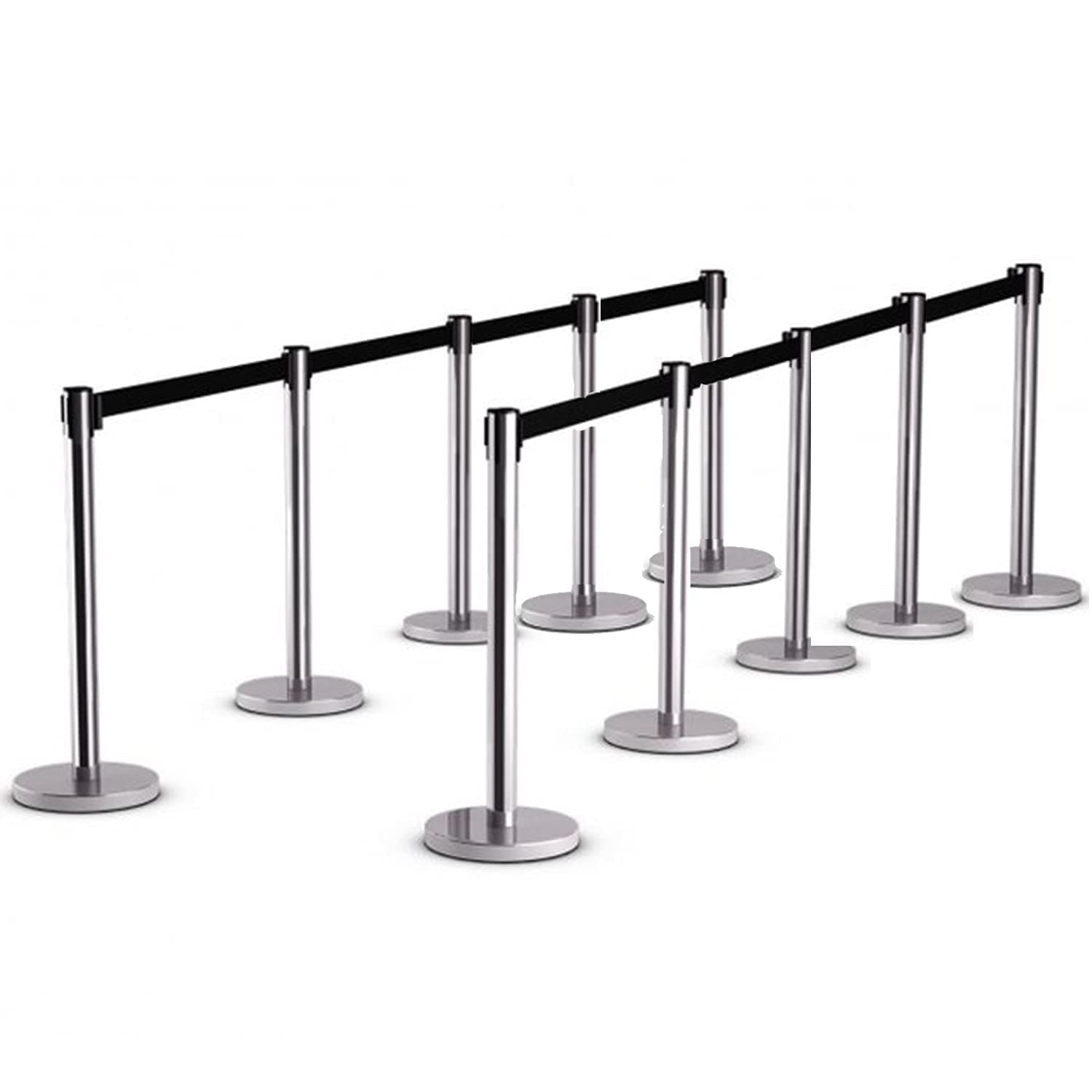 LADWA Set of 10 Q Please (Q Manager), 202 Grade Extendable 2.25 mtr Hook Type Stanchions Barrier Accessories Steel Barricade, Black Que Manager