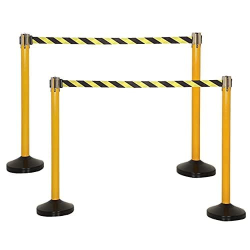 LADWA Set of 4 Q Please (Q Manager), 202 Grade Extendable 2.25 mtr Hook Type Stanchions Barrier Accessories Steel Barricade, Que Manager - Yellow & Black