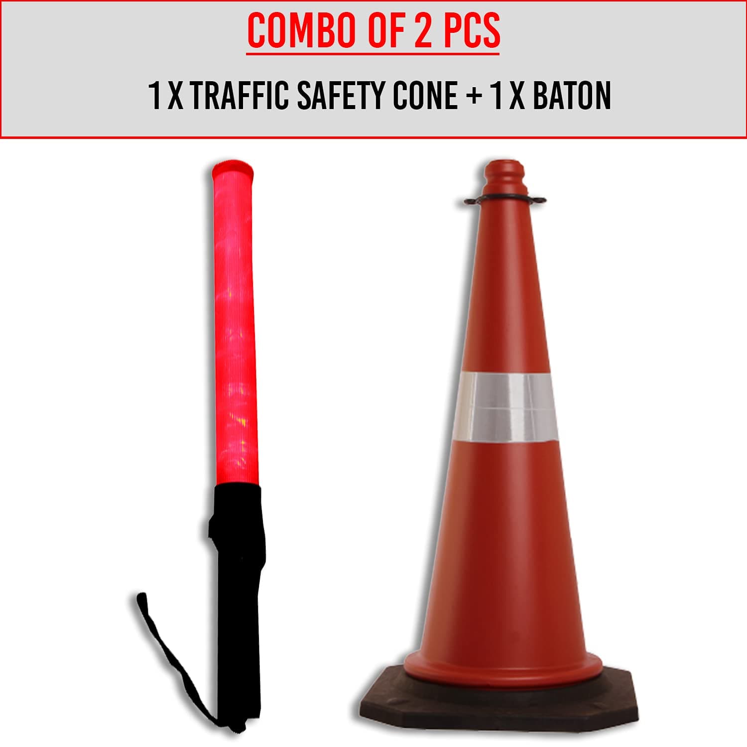 LADWA Combo 2 Pcs of Traffic Safety Cone and Traffic Safety Light Stick Baton Blinking Option with 2 Flashing Modes (Lenght - 20 Inch) (1 X Traffic Safety Cone + 1 X Baton) view 4