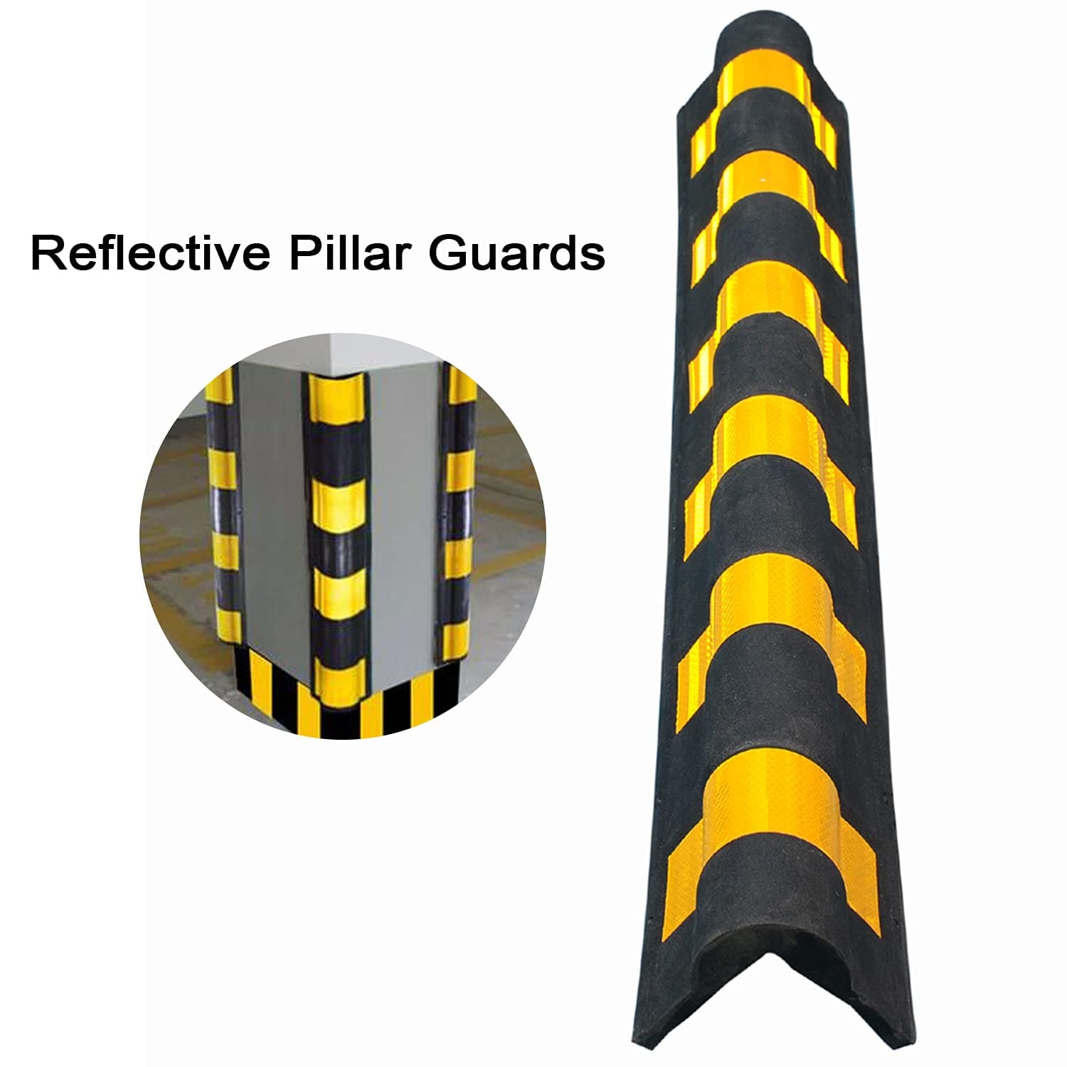 LADWA 1000 mm 9 Pieces Parking Safety Pillar Guard, Rubber Corner Bounce Shaped Guard with Yellow Reflective Tapes for High Visibility - (Pack of 9) view 5