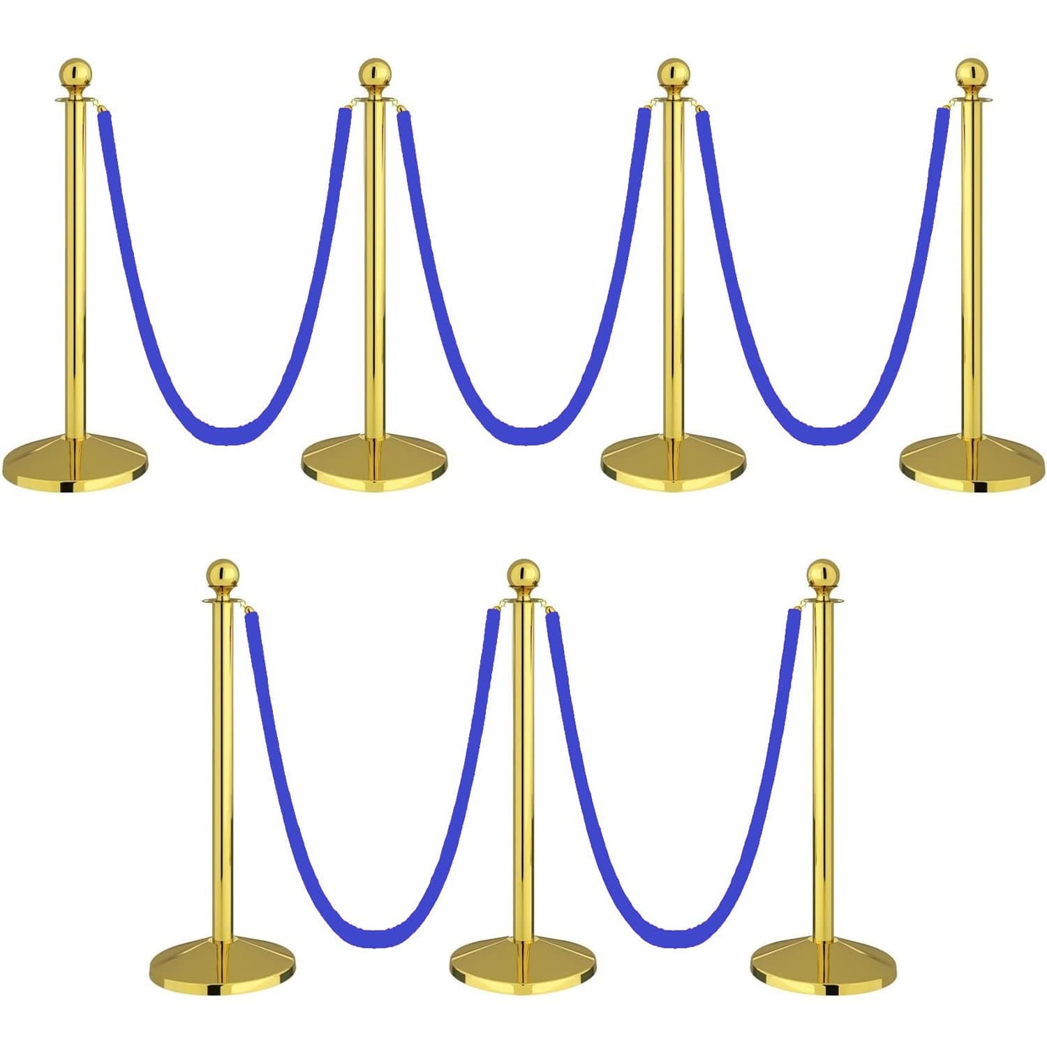 LADWA Set of 7 Golden Finish Q Please (Q Manager) with Blue Velvet Rope for Ensuring Social Distancing, Queue Manager with 1.5m Rope, Barricade, Stanchions (Set of 7 Pillar and 7 Rope)