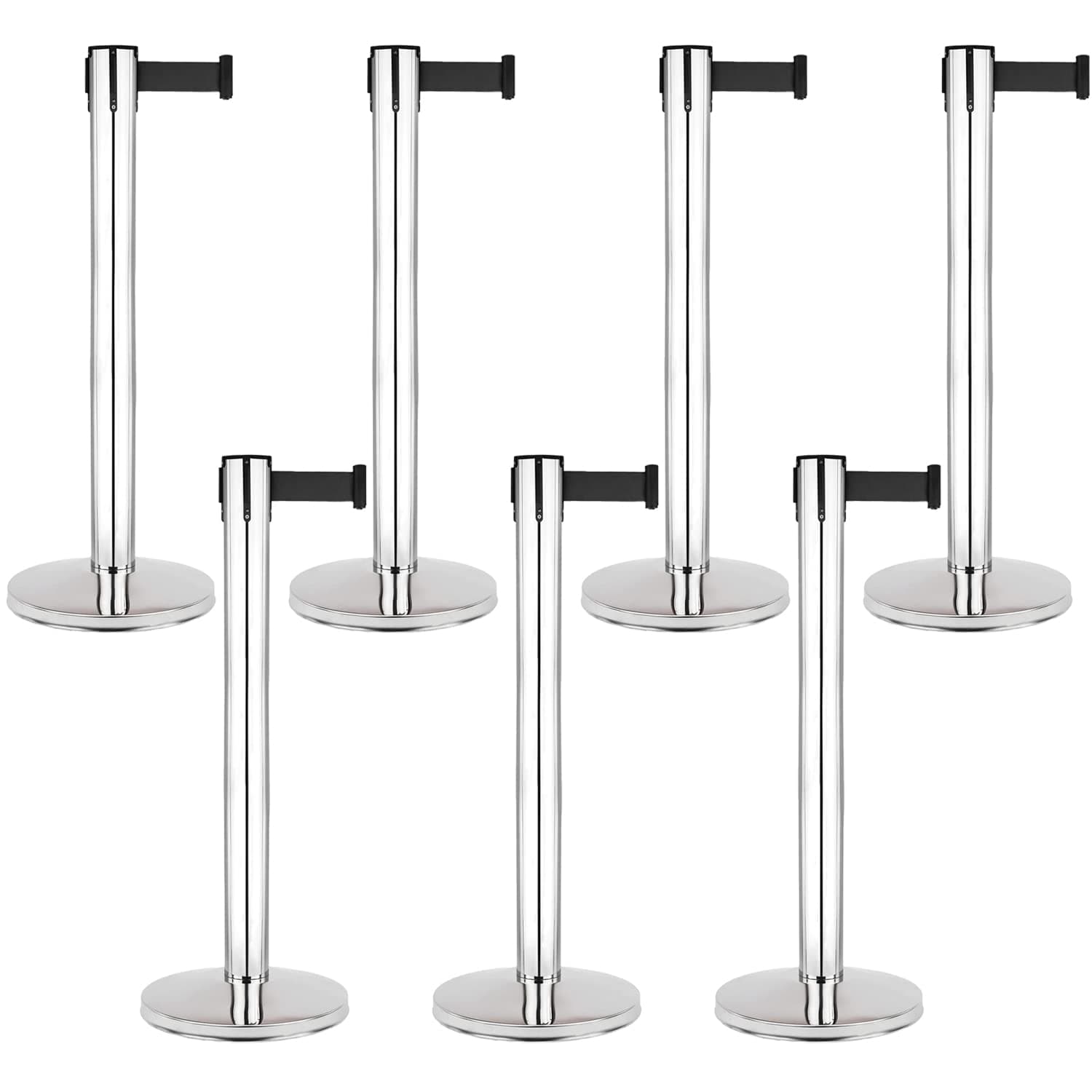 LADWA Set of 7 Q Please (Q Manager), 202 Grade Extendable 2.25 mtr Hook Type Stanchions Barrier Accessories Steel Barricade, Black Que Manager