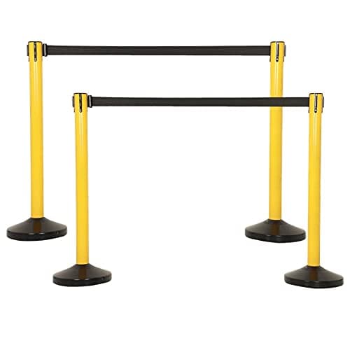 LADWA Set of 4 Q Please (Q Manager), 202 Grade Extendable 2.25 mtr Hook Type Stanchions Barrier Accessories Steel Barricade, Que Manager - Yellow