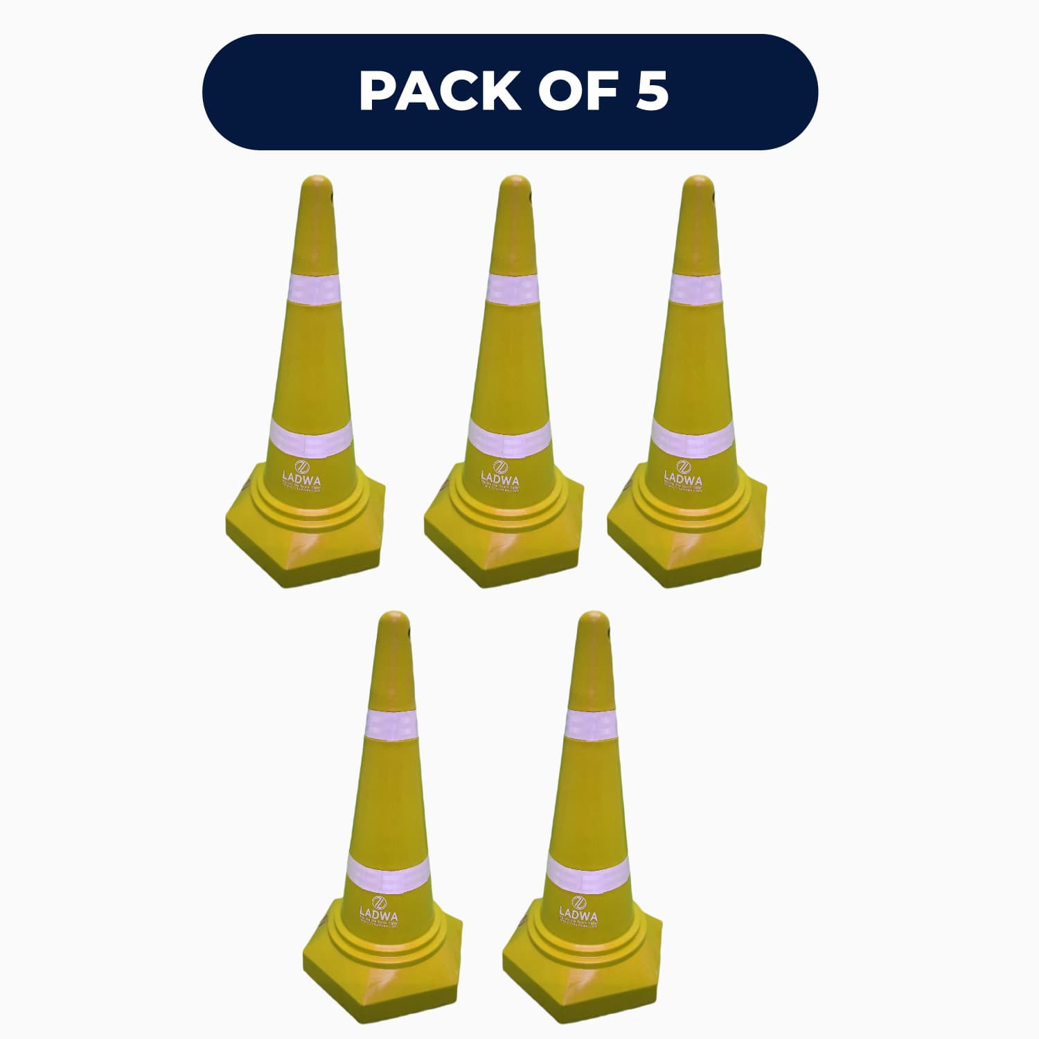 LADWA Safety Cones - Round Top-Hexa Base -Yellow-4.0 Kg 750mm
(Pack -5)