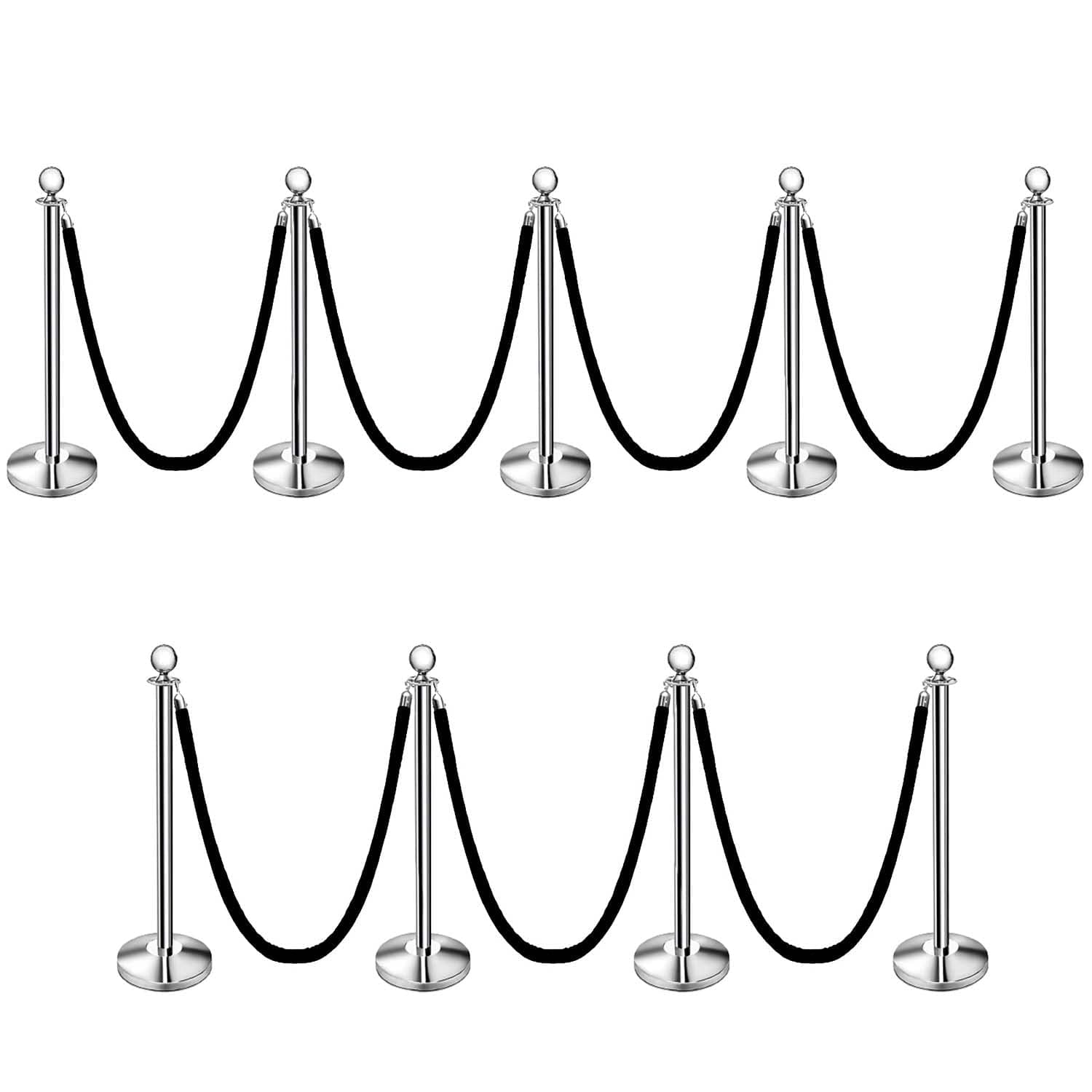 LADWA Set of 9 Silver Finish Q Please (Q Manager) with Black Velvet Rope for Ensuring Social Distancing, Queue Manager with 1.5m Rope, Barricade, Stanchions (Set of 9 Pillar and 9 Rope)