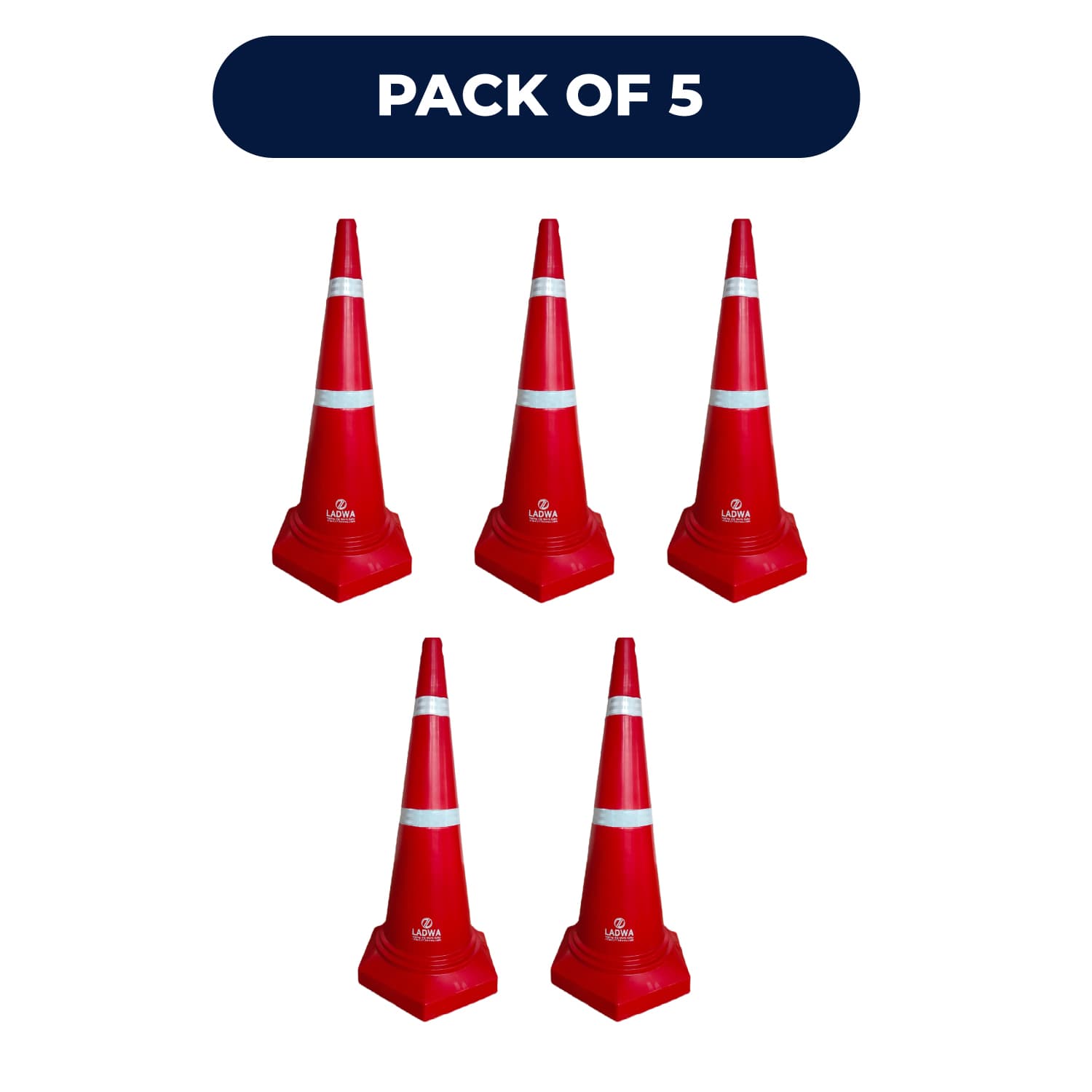 LADWA Safety Cones - Round Top-Hexa Base -Red-4.0Kg 750mm
(Pack -5)