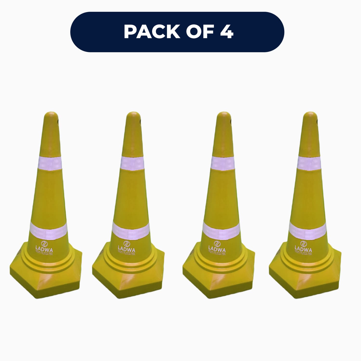 LADWA Safety Cones - Round Top-Hexa Base -Yellow-4.0 Kg 750mm
(Pack -4)