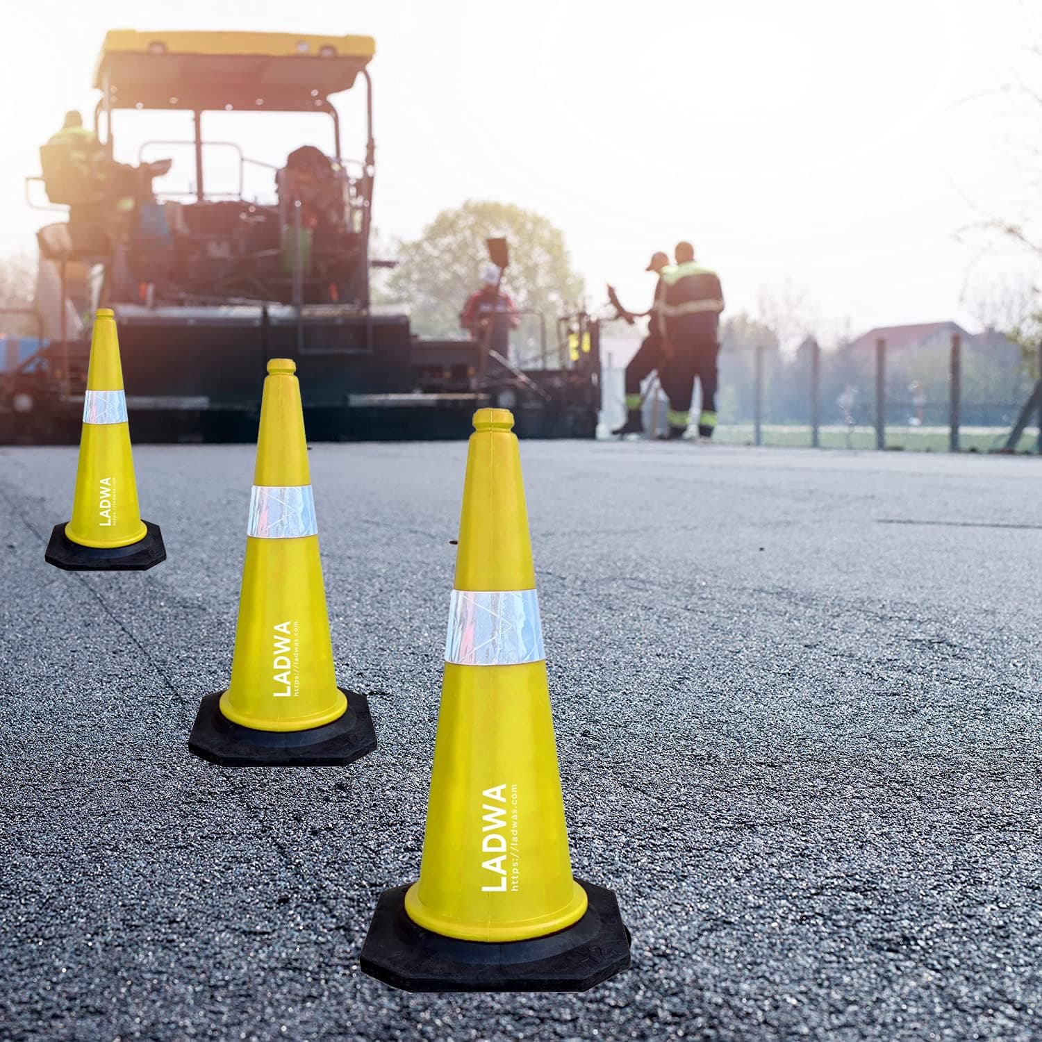 LADWA 750mm Combo of Impact Resistant Road 3 Traffic Safety Yellow Cones + 3 mtr chain + 3 Hooks. view 2
