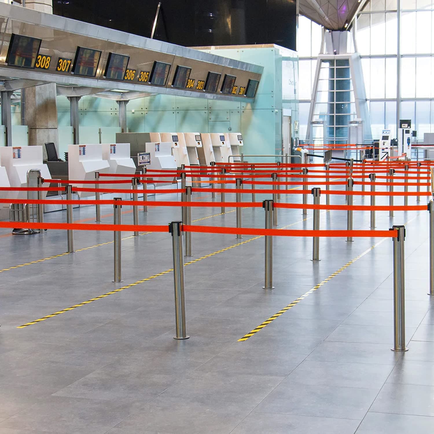 LADWA Set of 2 Q Please (Q Manager), 202 Grade Extendable 2.25 mtr Hook Type Stanchions Barrier Accessories Steel Barricade, Que Manager with A4 Sign Plate - Red Tape view 4