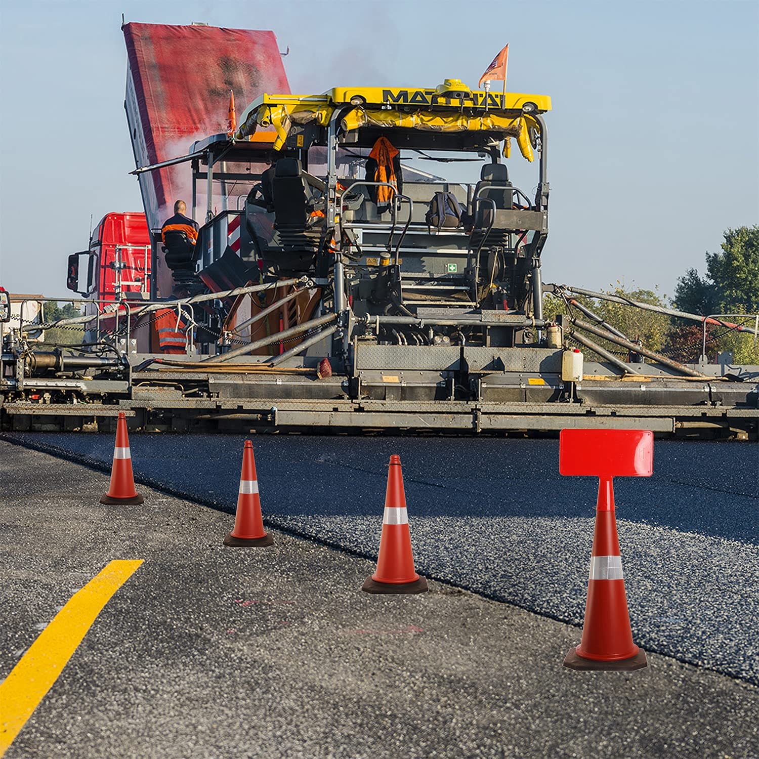 LADWA 750mm Combo of Impact Resistant Road 8 Traffic Safety Cones + 8 mtr chain + 8 Hooks & 1 Sign Plate with Reflective Strips Collar For Road Attention view 3