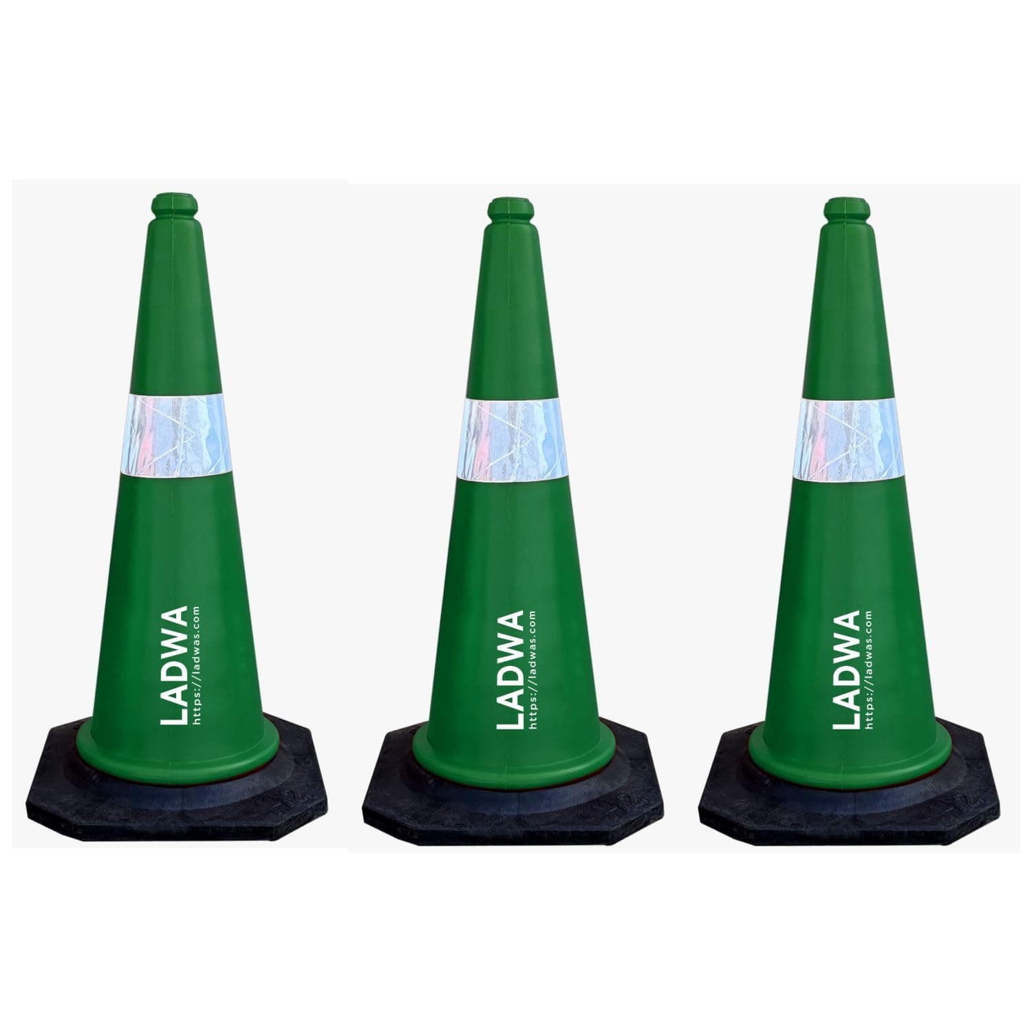 LADWA 750mm Impact Resistant Road 3 Traffic Safety Green Cones + 3 mtr chain + 3 Hooks.