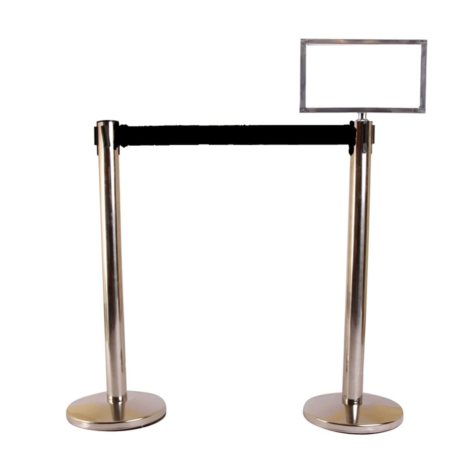 LADWA Set of 2 Q Please (Q Manager), 202 Grade Extendable 2.25 mtr Hook Type Stanchions Barrier Accessories Steel Barricade, Que Manager with A3 Sign Plate - Black Tape