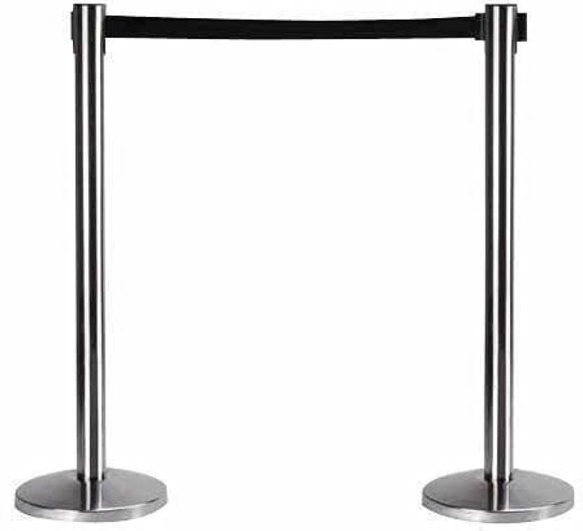 LADWA Set of 2 Queue Managers | 202 Grade Stainless Steel Stanchions with 2.25 Meter Retractable Belt | Hook Type Crowd Control Barriers for Airports, Events, Malls – Black