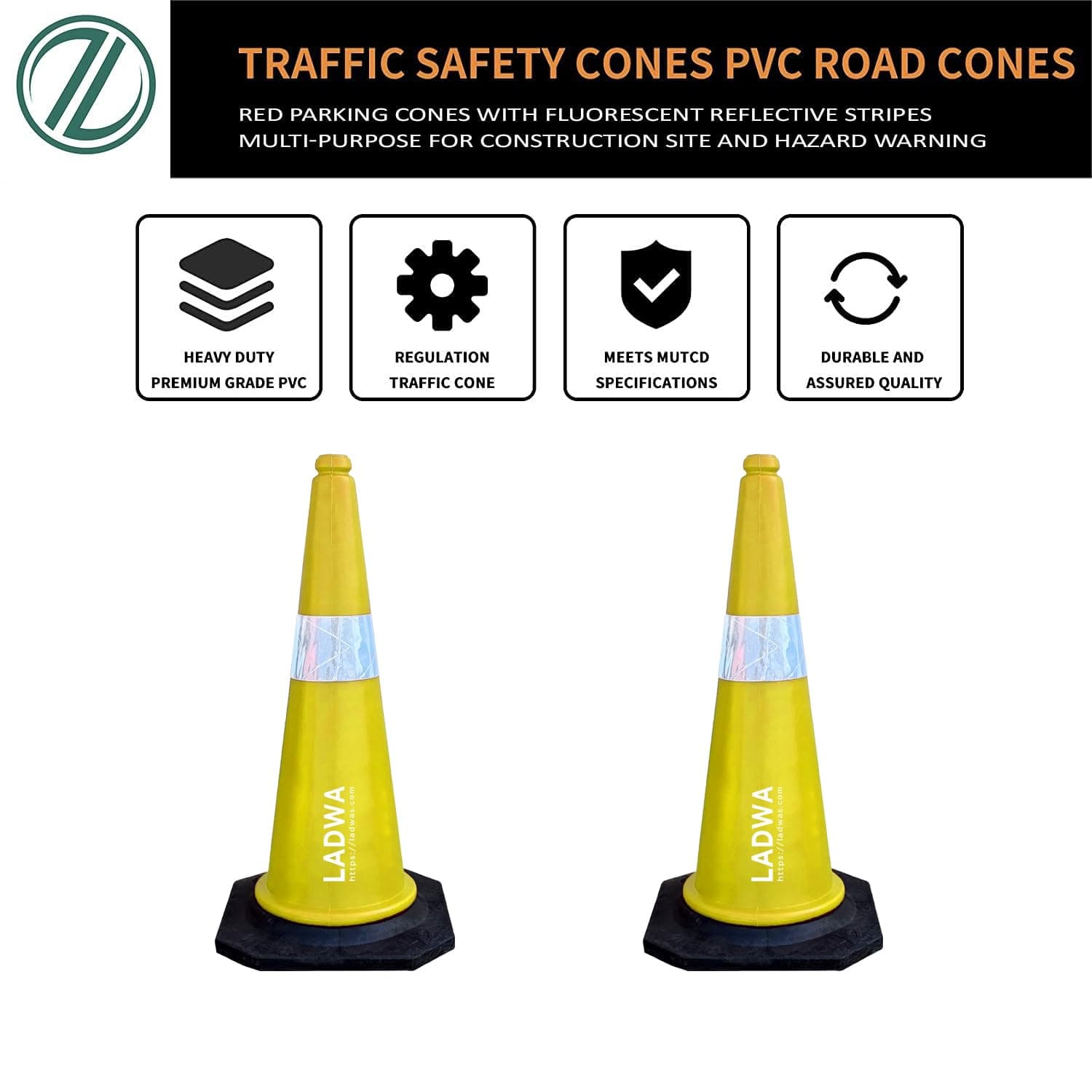 LADWA 750mm Combo of Impact Resistant Road 3 Traffic Safety Yellow Cones + 3 mtr chain + 3 Hooks. view 3