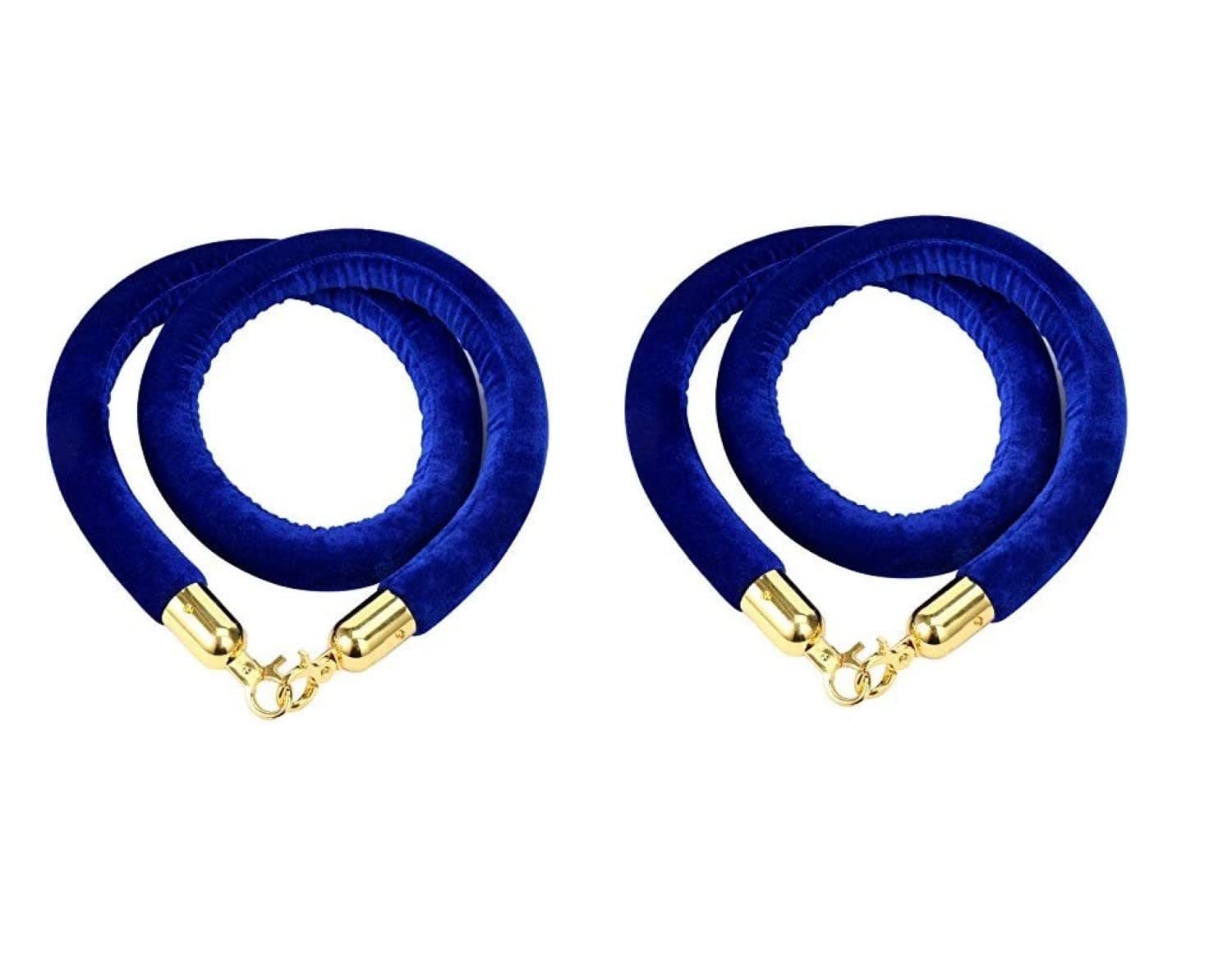 LADWA Set of 4 Golden Finish Q Please (Q Manager) with Blue Velvet Rope for Ensuring Social Distancing, Queue Manager with 1.5m Rope, Barricade, Stanchions (Set of 4 Pillar and 2 Rope) view 2