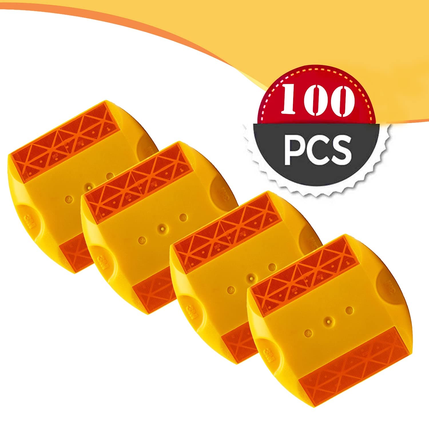 LADWA 100 Pieces Yellow Road Studs/Reflectors (10cm x 9cm), Great Reflecting for Speed Bumps, Sidewalks, Pedestrian Crossings, Freeways & Driveways (Yellow) view 2